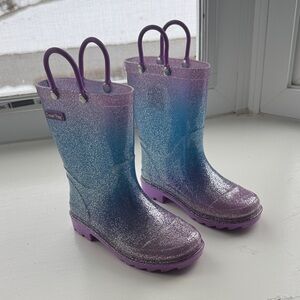 Dream Pairs Purple and Blue Glitter Kids Rain Boots